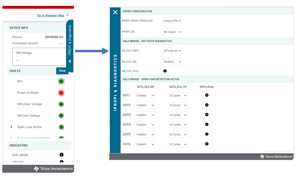 DRV8000-Q1EVM, 驅(qū)動器控制面板