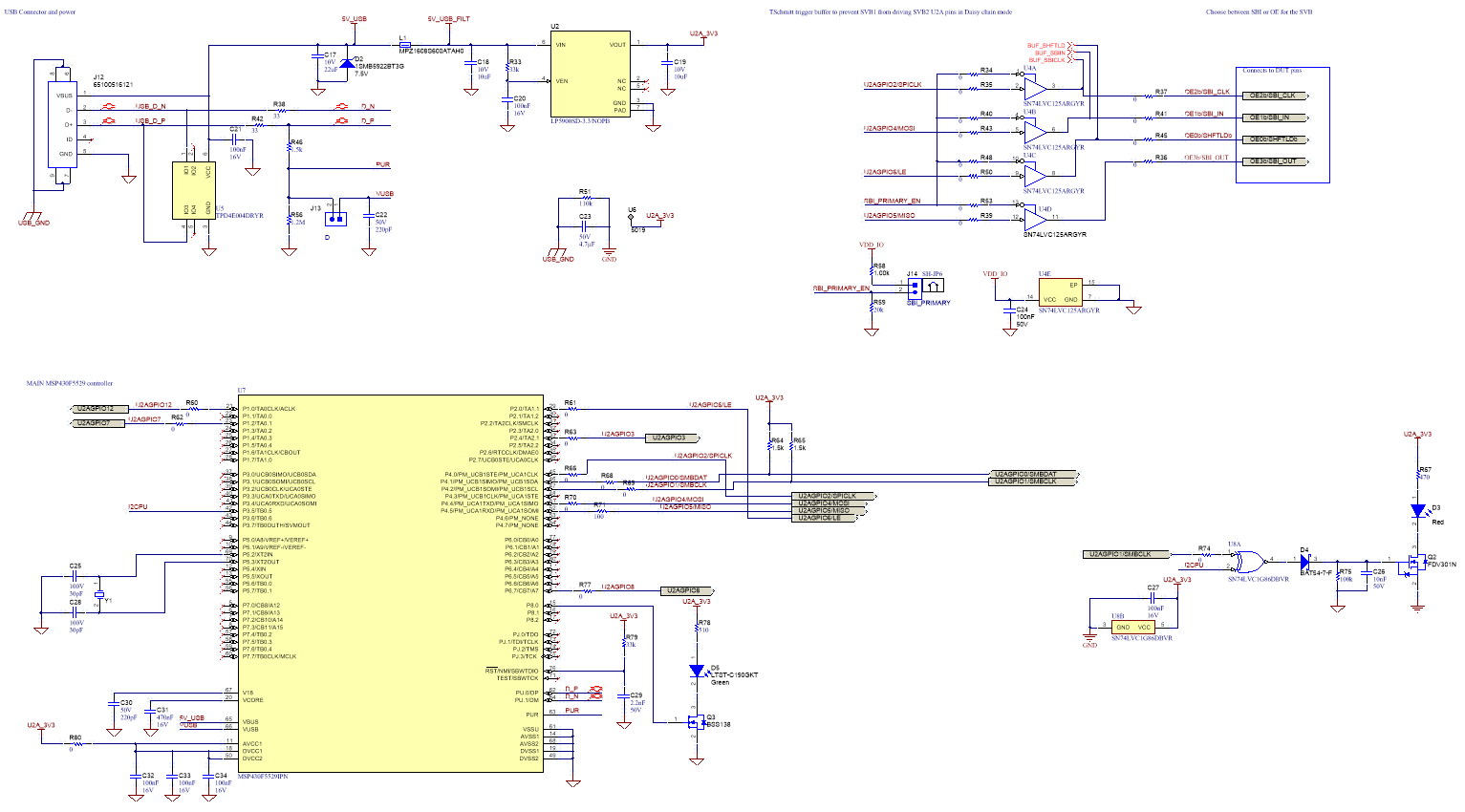 LMKDB1104EVM USB 原理圖和用于 SBI 和 OE 引腳控制的緩沖器
