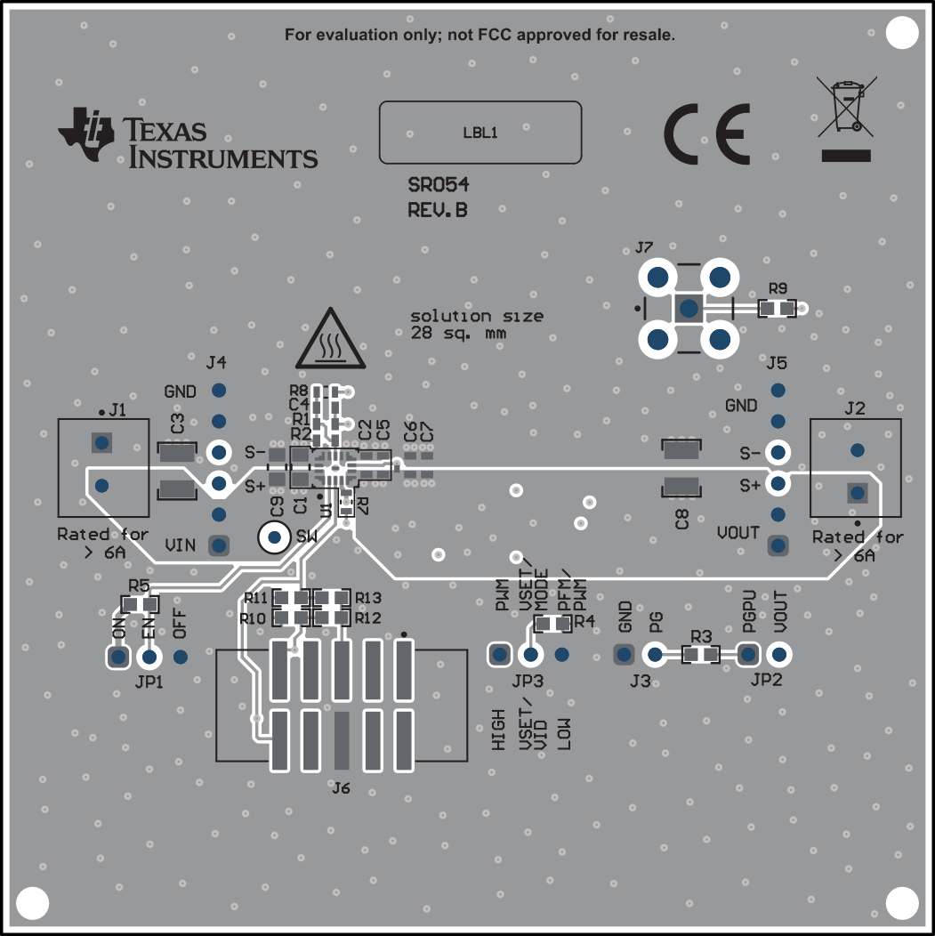 TPSM82866AA0PEVM, TPSM82866CA1PEVM, TPSM82866CA2PEVM, TPSM82866CA3PEVM 頂層裝配圖