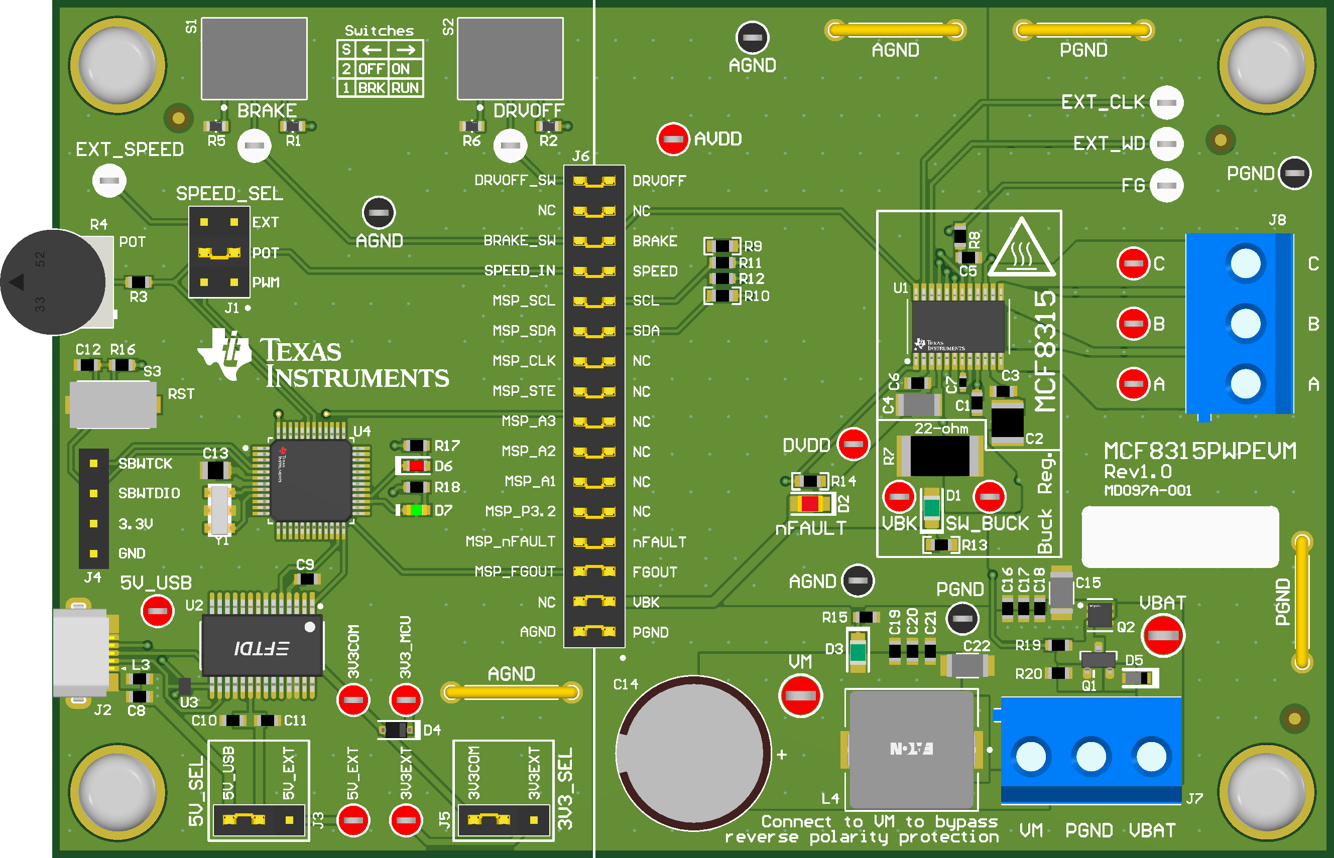 MCF8315PWPEVM MCF8315PWPEVM 印刷電路板（PCB - 頂視圖）