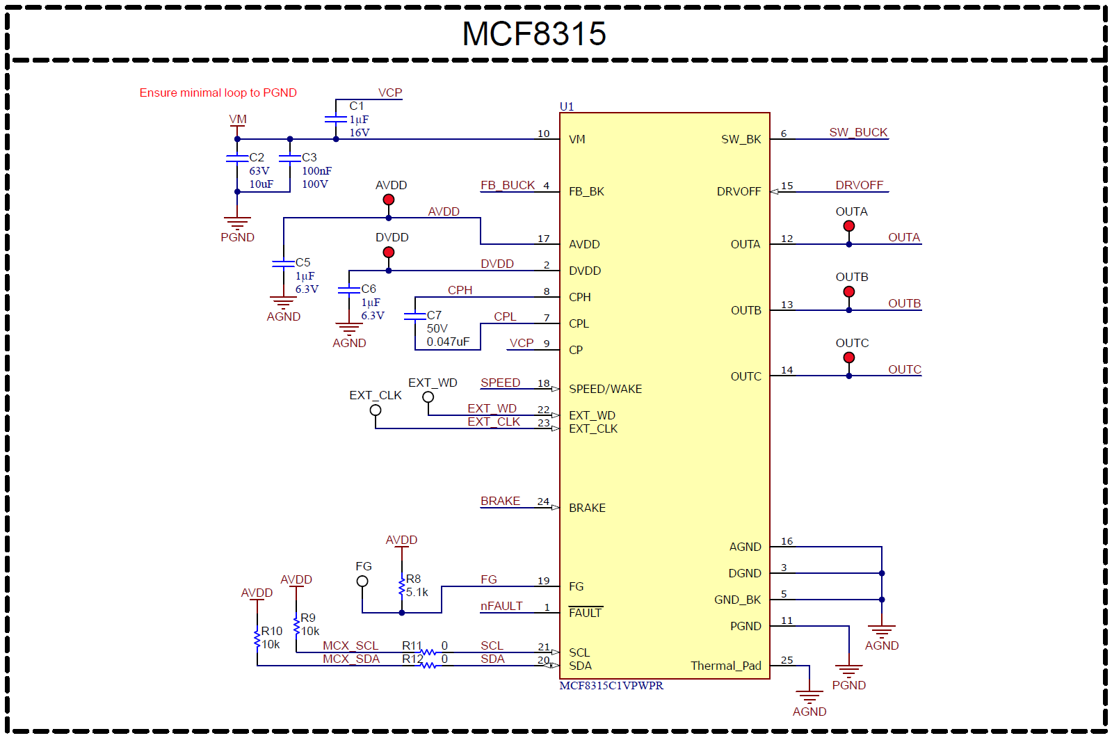 MCF8315PWPEVM MCF8315 三相無傳感器 FOC 集成驅(qū)動(dòng)器示意圖