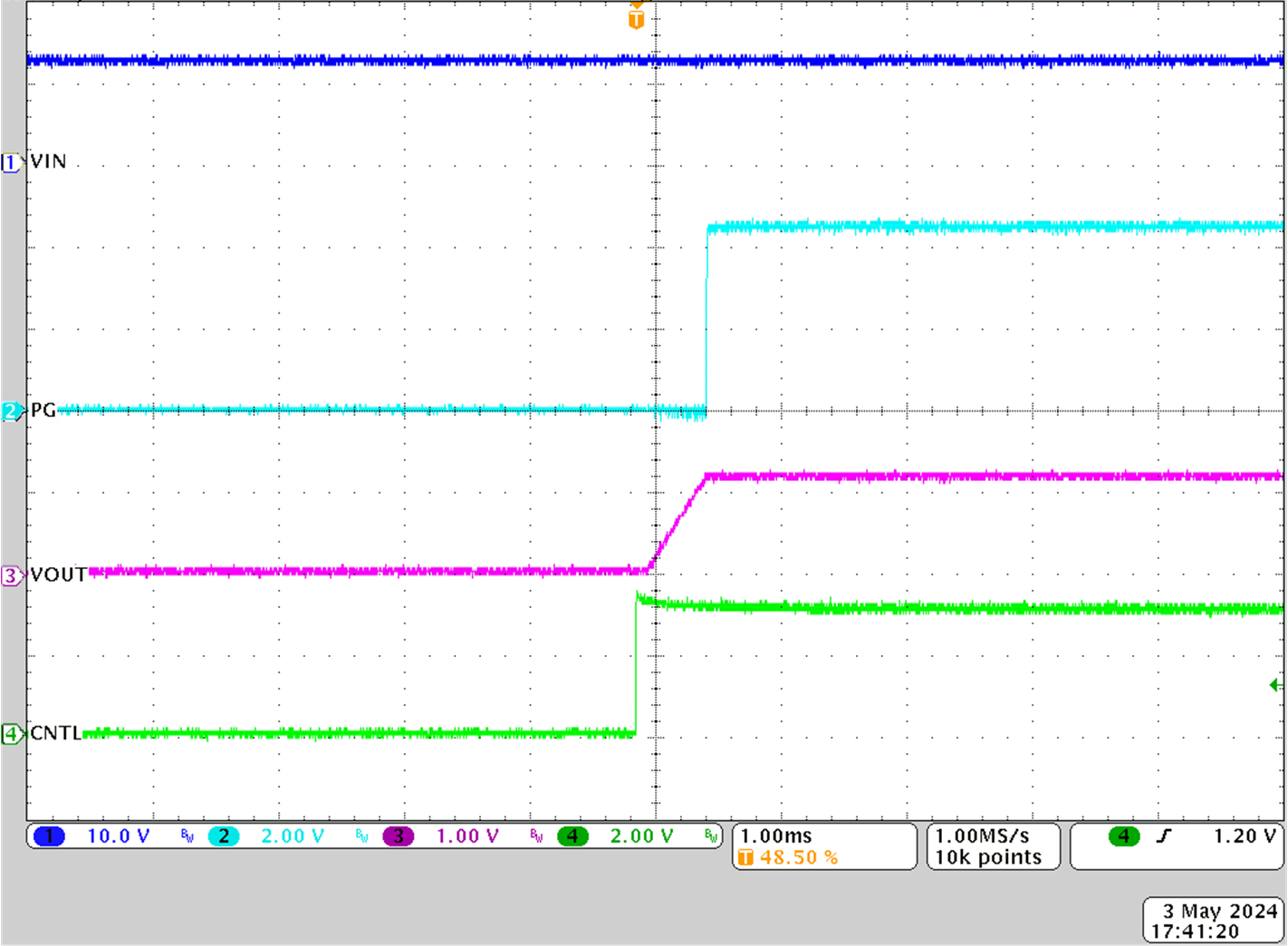 TPS546E25EVM-1PH 控制開啟時(shí)的啟動(dòng)，0A 負(fù)載