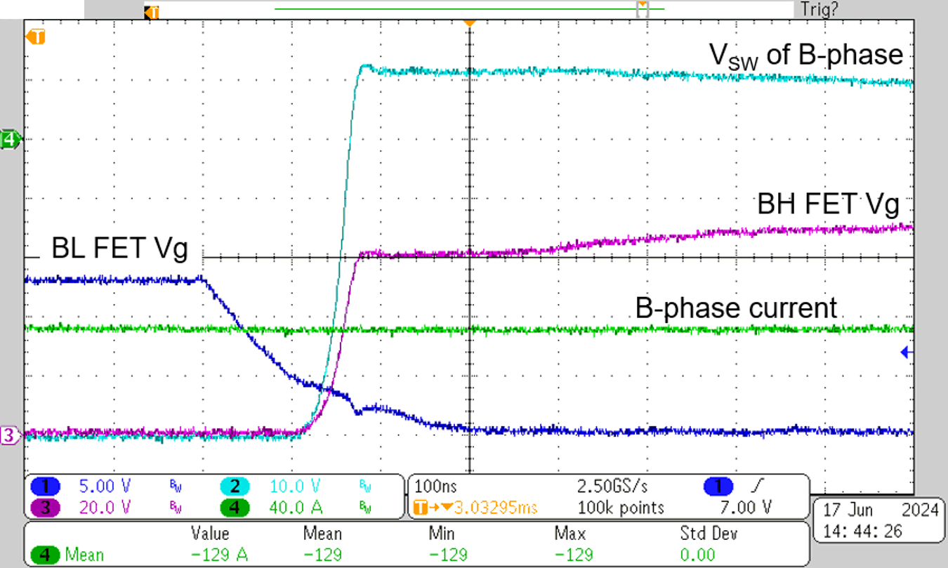 TIDA-010956 硬開關(guān)，60V、-129A 時(shí)的相電流