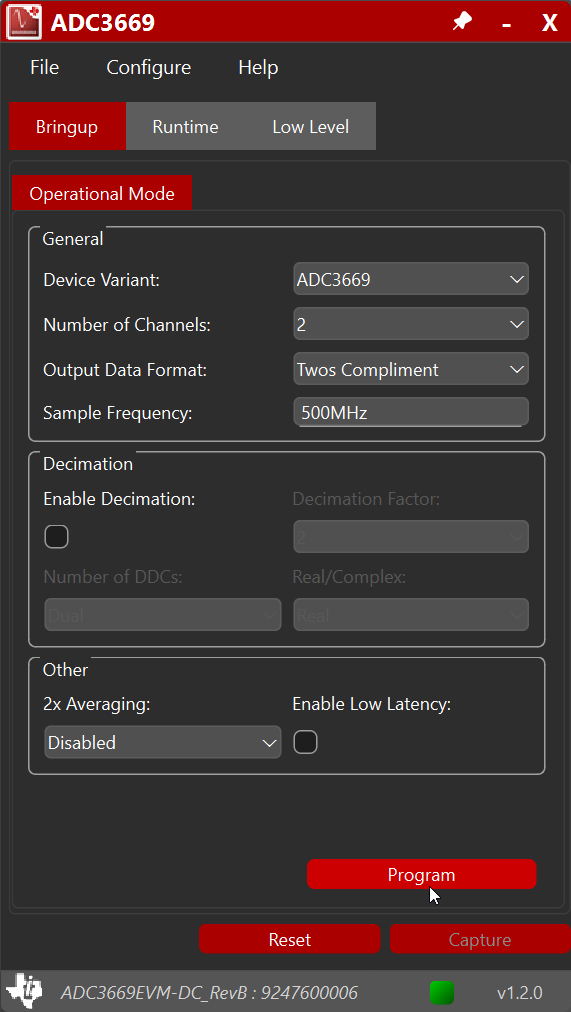 ADC3669EVM-DC 使用 ADC3669 GUI 對 ADC 進行編程