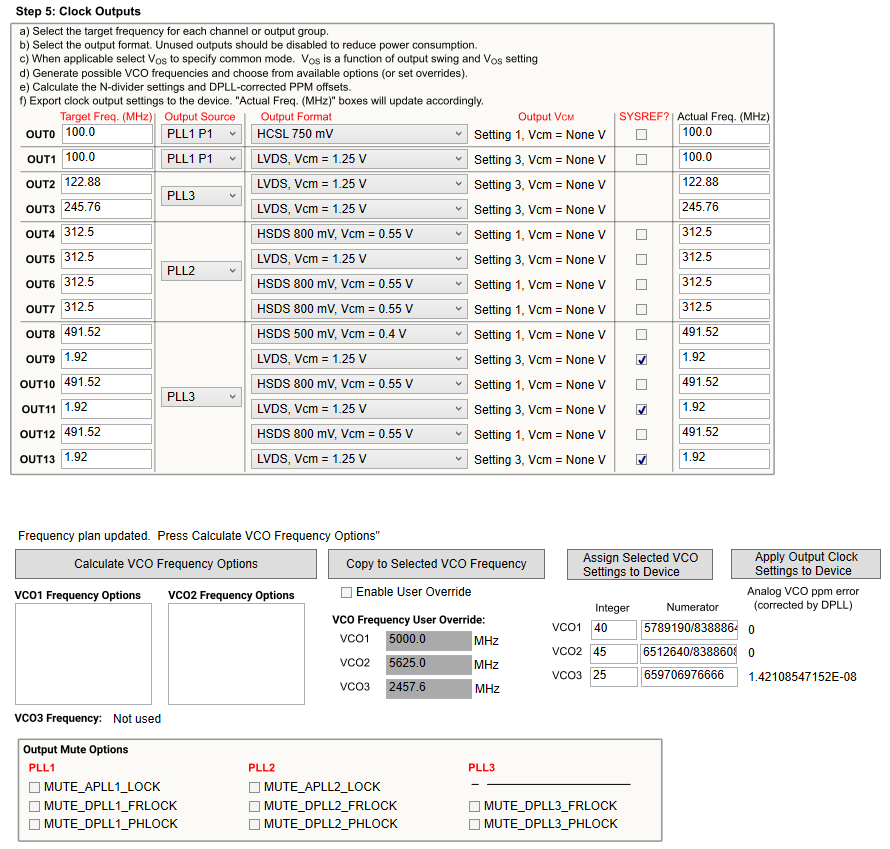 LMK5C33414AEVM 第 5 步：時鐘輸出