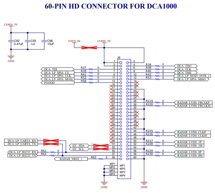 AWRL6844EVM IWRL6844EVM DCA1000 高清連接器引腳
