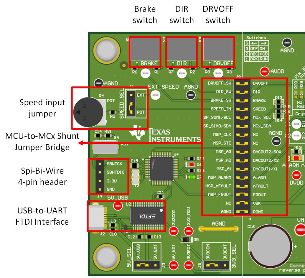 MCF8316DEVM MCF8316DEVM 上的 MSP430FR2355 MCU