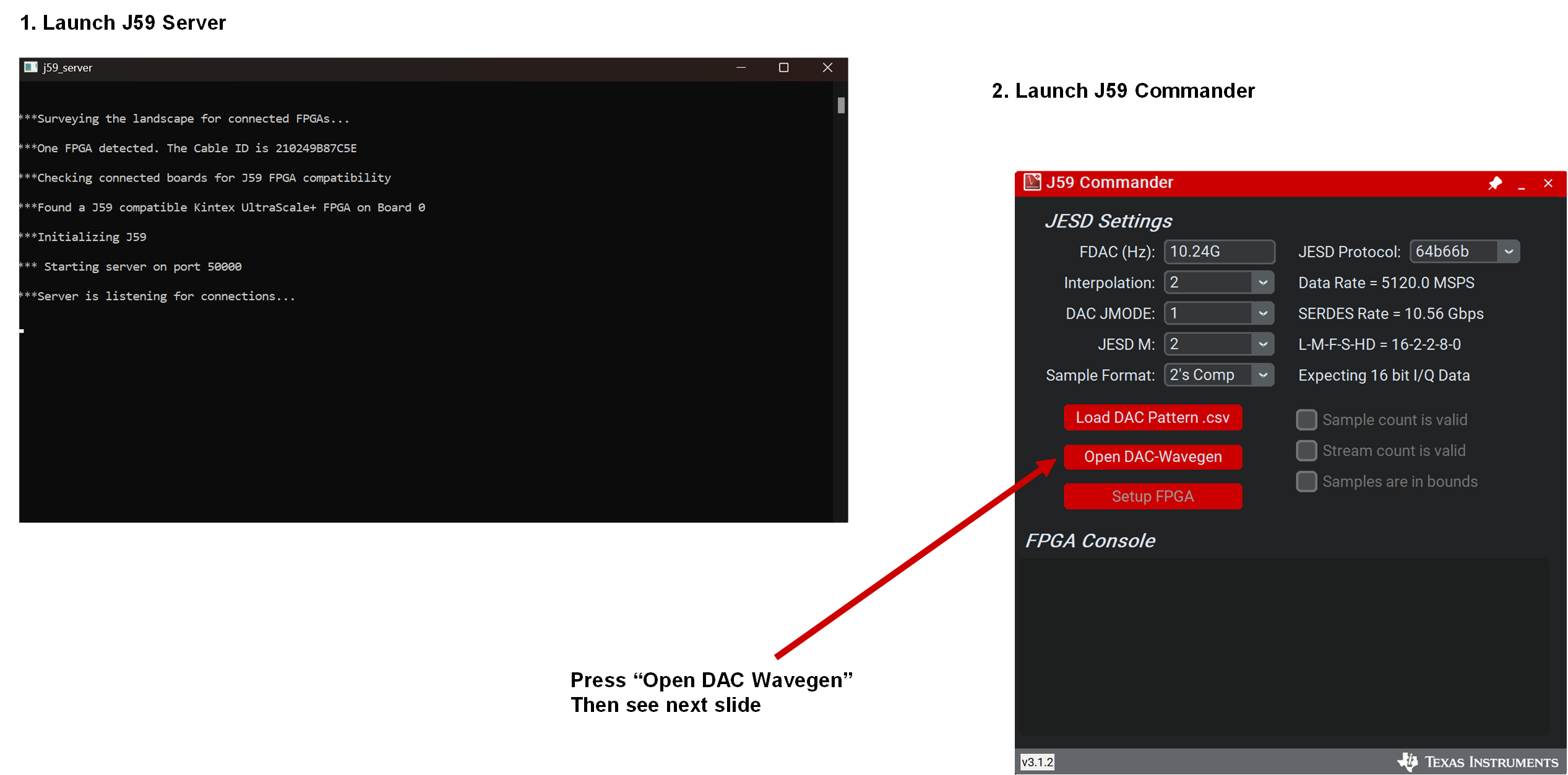 DAC39RF12EVM J59 Server.exe 和 J59 命令設(shè)置，步驟 2