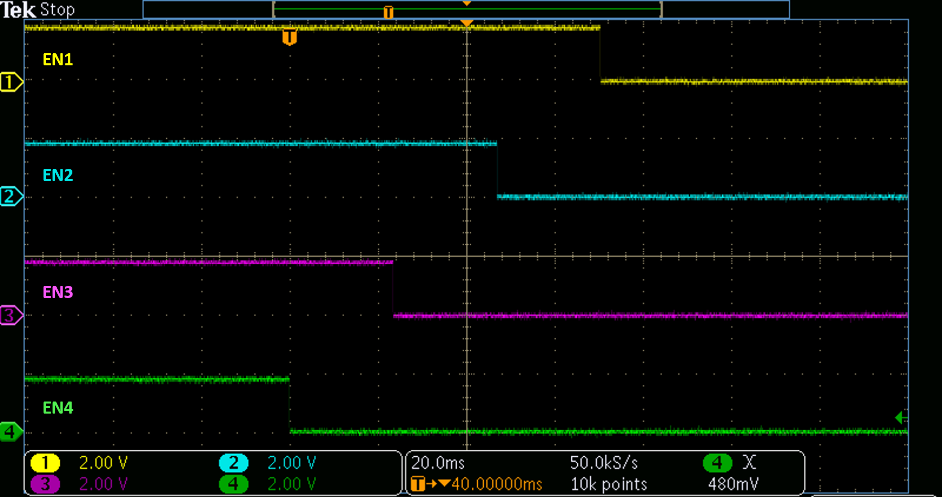 TPS7H3014EVM 定序下電，23ms 延遲