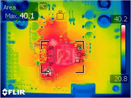 LM251772 熱像圖：VIN = 20.0V，ILIM（限流器）= 5.0A，負(fù)載 = 短路，無強(qiáng)制空氣冷卻