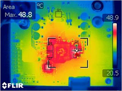 LM251772 熱像圖：VIN = 20.0V，VOUT = 20.0V，IOUT = 5.0A，無強(qiáng)制空氣冷卻