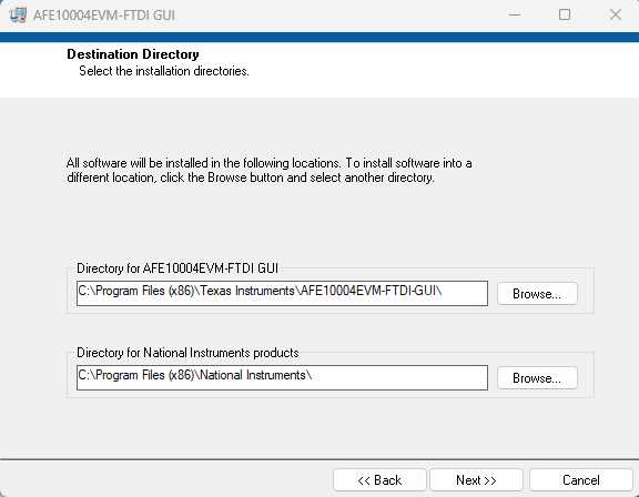AFE10004EVM 軟件安裝路徑