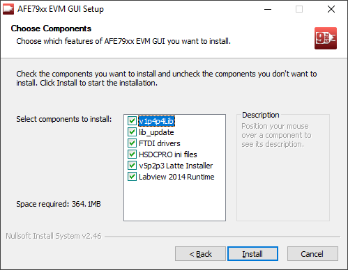 TRF-LSC-AFE7950EVM Latte 安裝程序選項