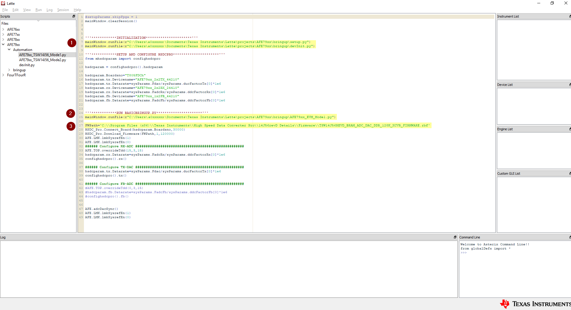 TRF-LSC-AFE7950EVM 要在自動化腳本中更改的目錄參數