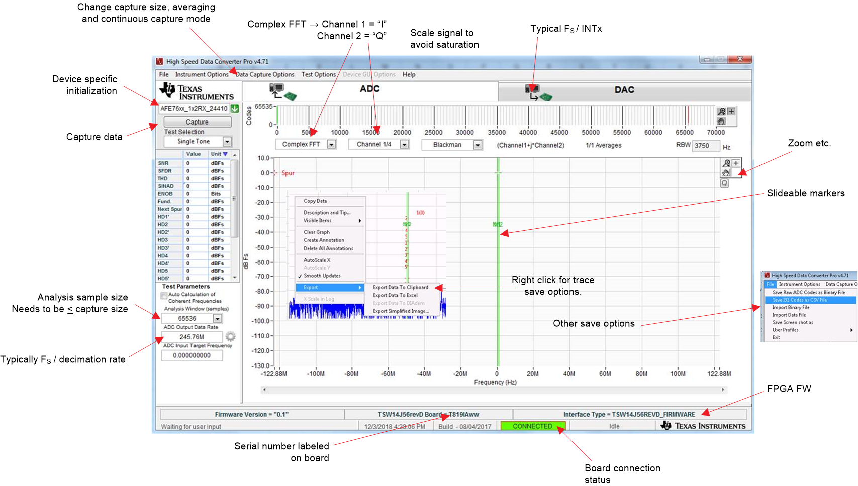 TRF-LSC-AFE7950EVM HSDC PRO“ADC”選項(xiàng)卡概覽