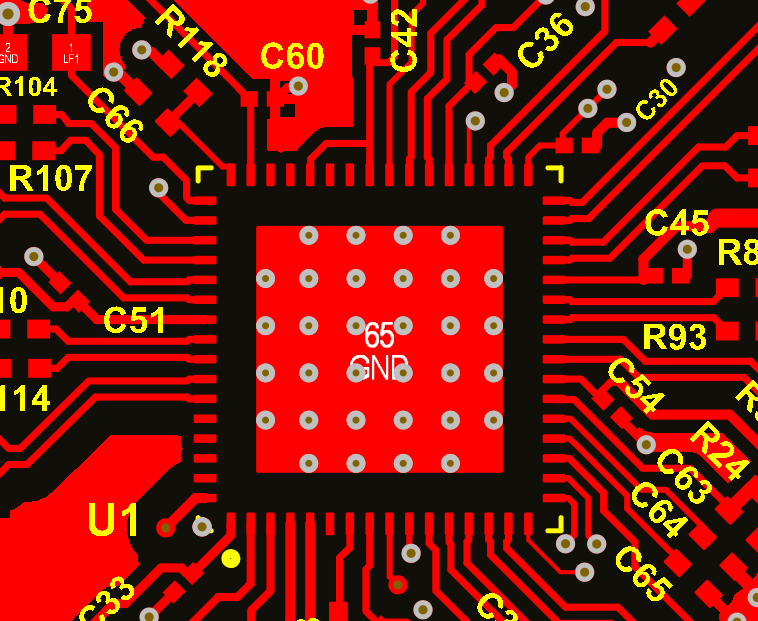 LMK5B12212EVM LMK5B12212 的 PCB 布局示例，頂層