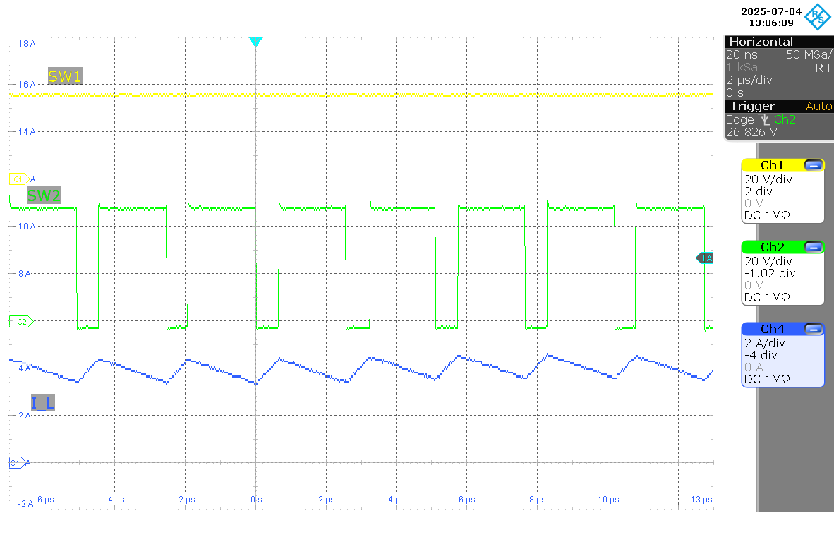 LM51770 SW1、SW2、IL（VIN = 36V，IOUT = 3.0A，F(xiàn)PWM 模式）