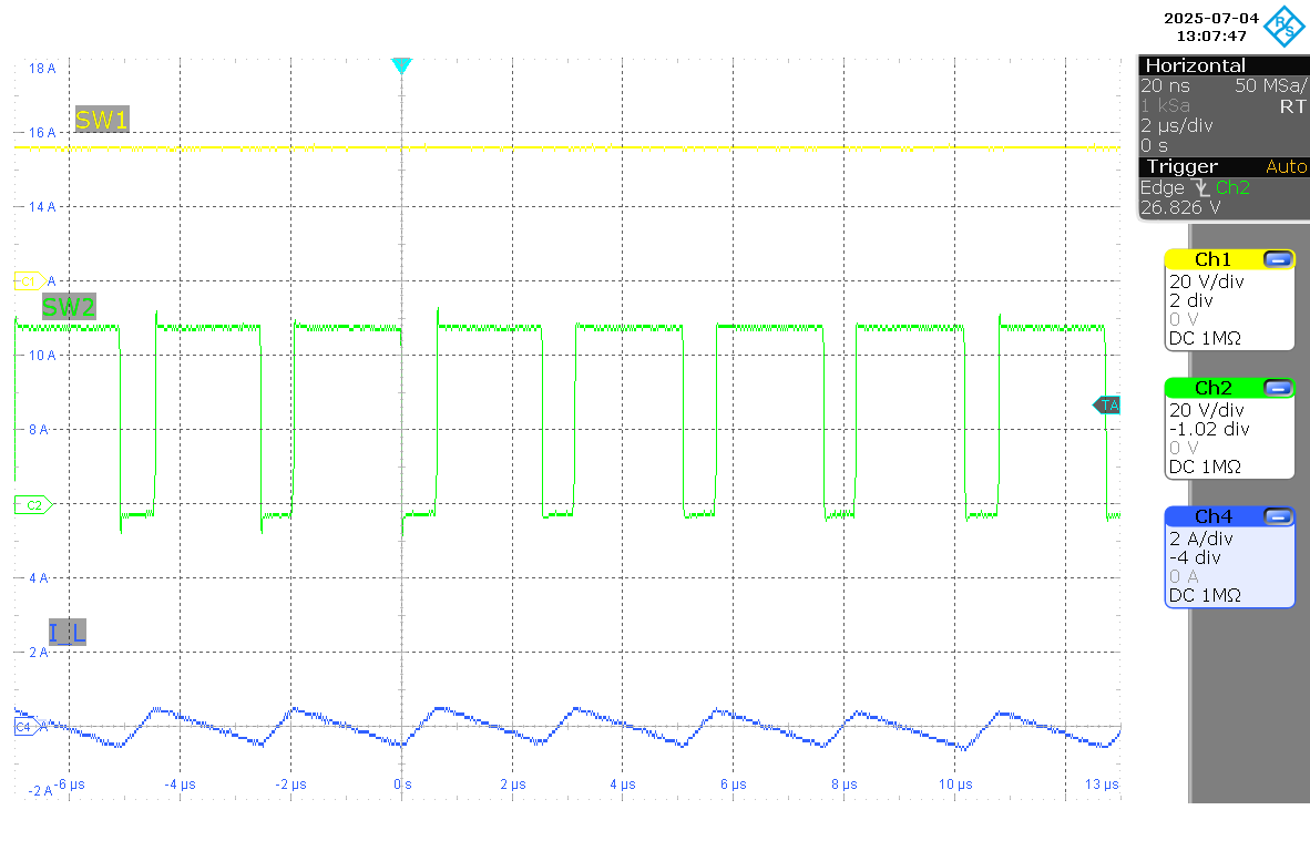 LM51770 SW1、SW2、IL（VIN = 36V，IOUT = 0A，F(xiàn)PWM 模式）