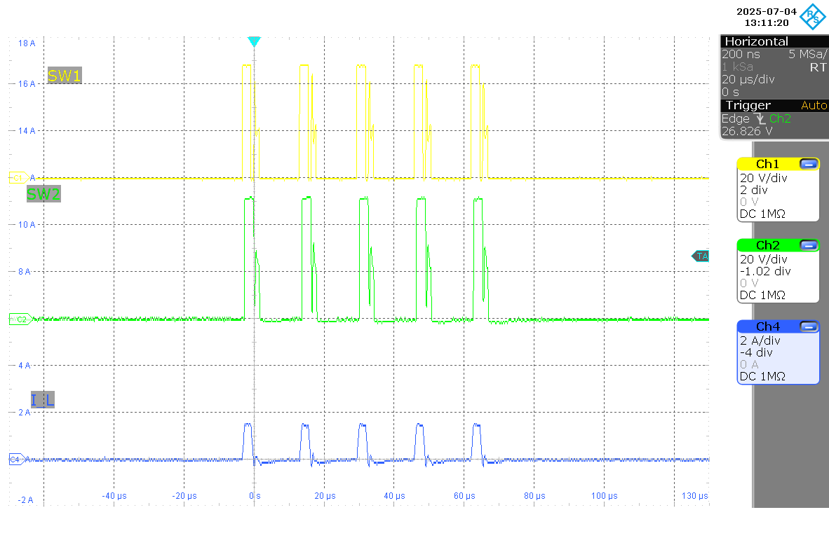 LM51770 SW1、SW2、IL（VIN = 48V，IOUT = 0A，PSM 模式）