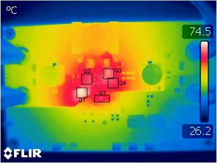 LM51770 熱像圖：VIN = 48V，IOUT = 4.0A，無強制空氣冷卻