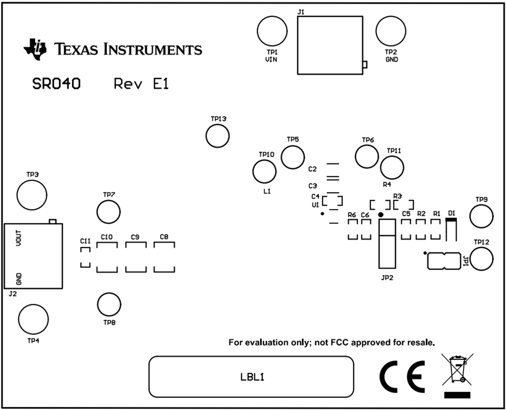 TPS543021EVM TPS543021EVM 頂層裝配圖